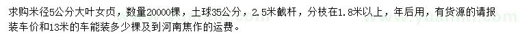 求購米徑5公分大葉女貞