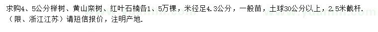求購櫸樹、黃山欒樹、紅葉石楠