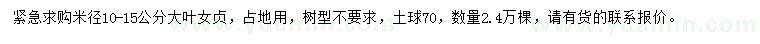 求購米徑10-15公分大葉女貞