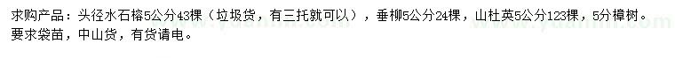 求購水石榕、垂柳、山杜英等