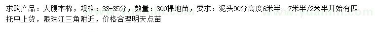 求購(gòu)33-35公分大腹木棉