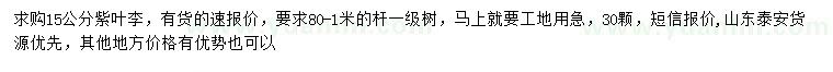求購15公分紫葉李