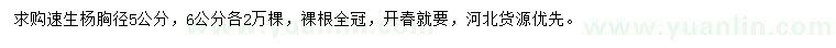 求購胸徑5、6公分速生楊