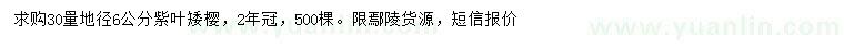求購(gòu)30量6公分紫葉矮櫻