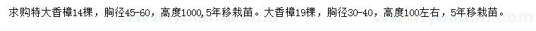 求購胸徑45-60、30-40公分香樟