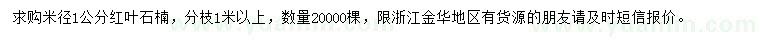求購米徑1公分紅葉石楠 