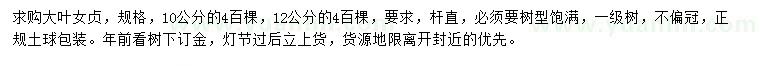 求購10、12公分大葉女貞