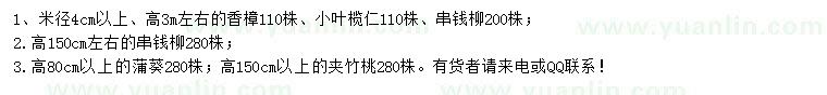 求購(gòu)香樟、小葉欖仁、串錢(qián)柳等