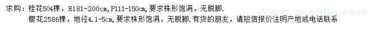 求購地徑4.1-5公分櫻花、高181-200公分桂花