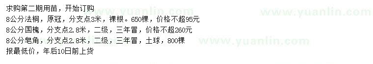 求購法桐、國槐、皂角
