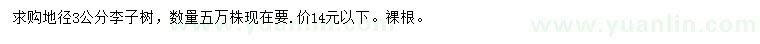 求購(gòu)地徑3公分李子樹