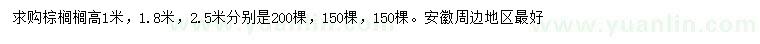 求購高1、1.8、2.5米棕櫚
