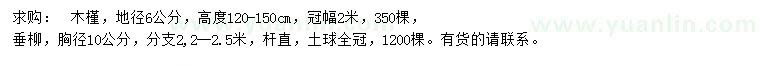 求購(gòu)地徑6公分木槿、10公分垂柳