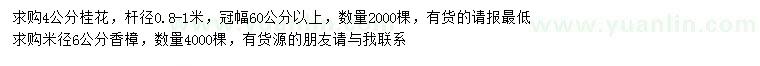 求購4公分桂花、米徑6公分香樟