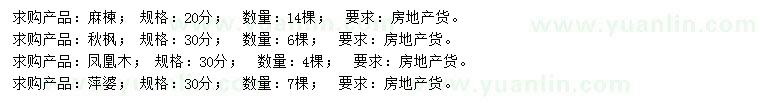 求購麻楝、秋楓、鳳凰木等