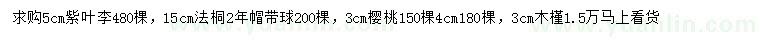 求購紫葉李、法桐、櫻桃等