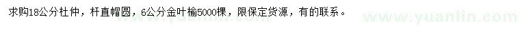 求購18公分杜仲、6公分金葉榆