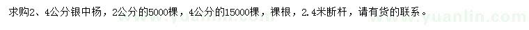 求購2、4公分銀中楊