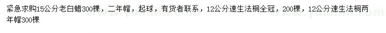 求購(gòu)15公分老白蠟、12公分速生法桐