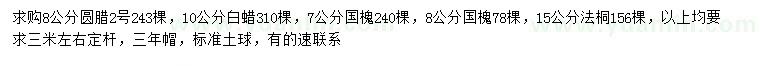 求購圓臘2號、白蠟、法桐