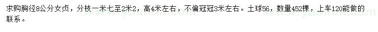 求購胸徑8公分女貞