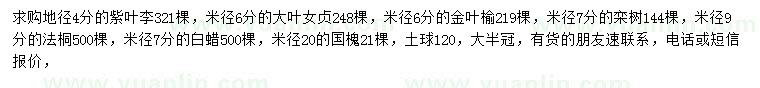 求購紫葉李、大葉女貞、金葉榆等
