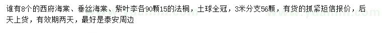 求購西府海棠、垂絲海棠、紫葉李等