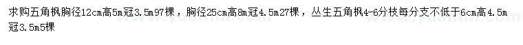 求購(gòu)胸徑12、25公分五角楓