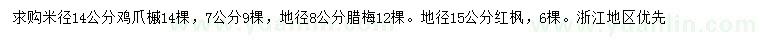 求購雞爪槭、臘梅、紅楓