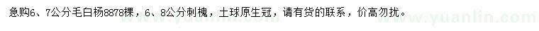 求購6、7公分毛白楊、6、8公分刺槐