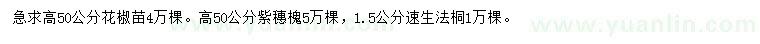 求購花椒苗、紫穂槐、速生法桐
