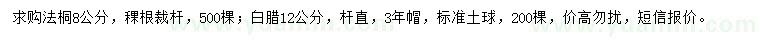 求購8公分法桐、12公分白蠟