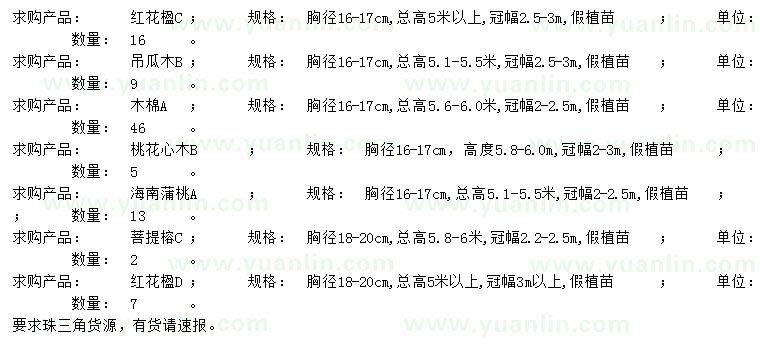 求購紅花楹、吊瓜木、木棉等