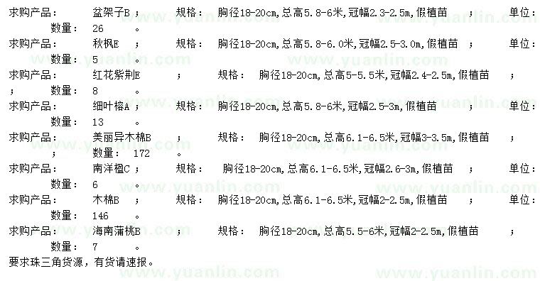 求購盆架子、秋楓、紅花紫荊等