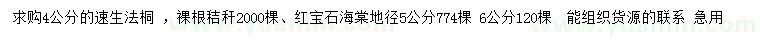 求購(gòu)4公分法桐、地徑5公分紅寶石海棠  