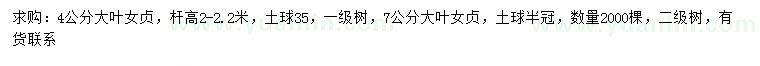 求購4、7公分大葉女貞