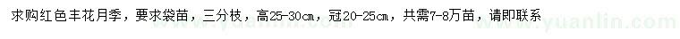 求購高25-30公分紅色豐花月季