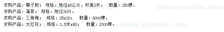 求購椰子樹、蒲葵、三角梅等