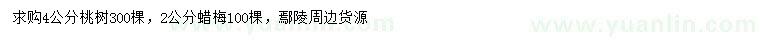 求購(gòu)4公分桃樹(shù)、2公分蠟梅