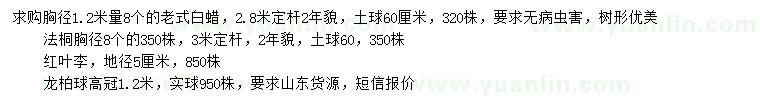 求購白蠟、法桐、紅葉李等