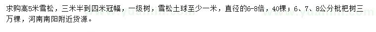 求購高5米雪松、6、7、8公分枇杷樹(shù)