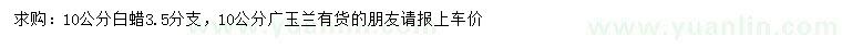 求購10公分白蠟、廣玉蘭