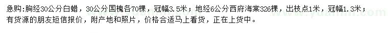 求購白蠟、國槐、西府海棠