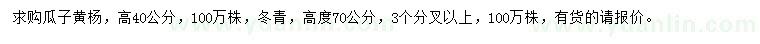 求購高40公分瓜子黃楊、70公分冬青