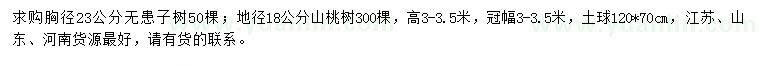 求購胸徑23公分無患子、地徑18公分山桃樹