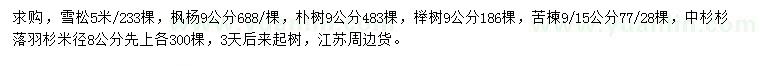 求購(gòu)雪松、楓楊、樸樹(shù)等
