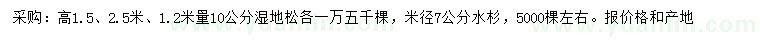 求購10公分濕地松、7公分水杉