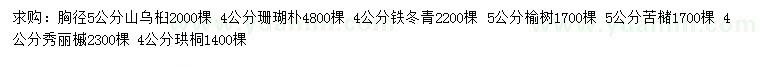 求購烏桕、珊瑚樸、鐵冬青等