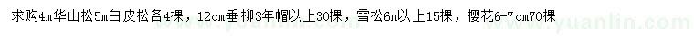 求購華山松、白皮松、垂柳等