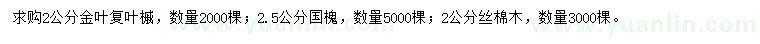 求購(gòu)金葉復(fù)葉槭、國(guó)槐、絲棉木